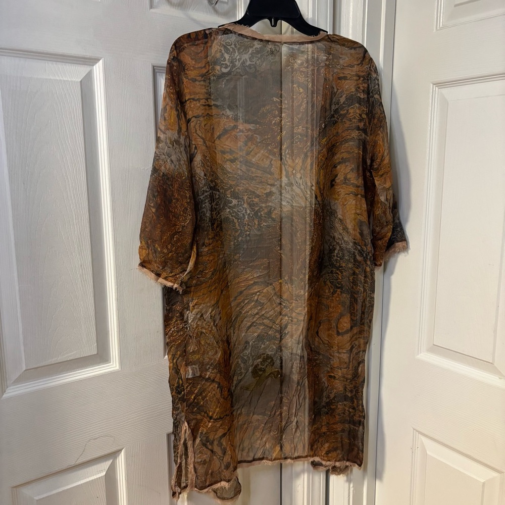 Sheer Hobo Bohemian Brown Paisley Print Kimono Duster or  Swim Cover Up Large - Picture 2 of 9